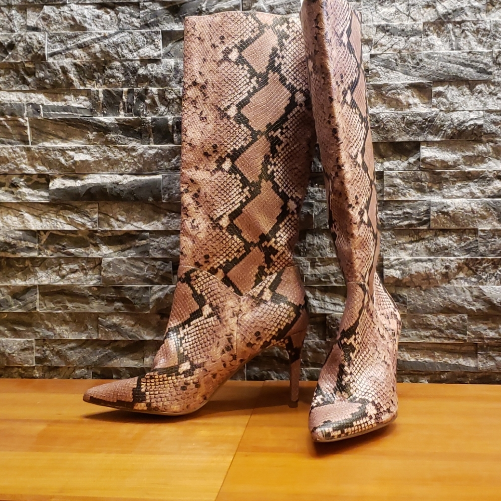 Python Printed Knee High Boots - image 2